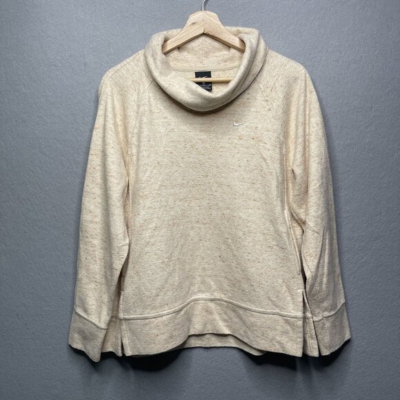 Nike Women Therma Oatmeal Heather Mock-Neck Training Top S - Picture 1 of 6